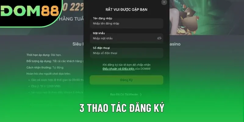 3 thao tác đăng ký